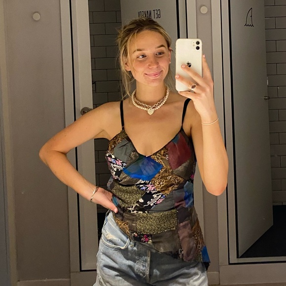 Vintage patchwork asymmetrical top with beads - Picture 1 of 5